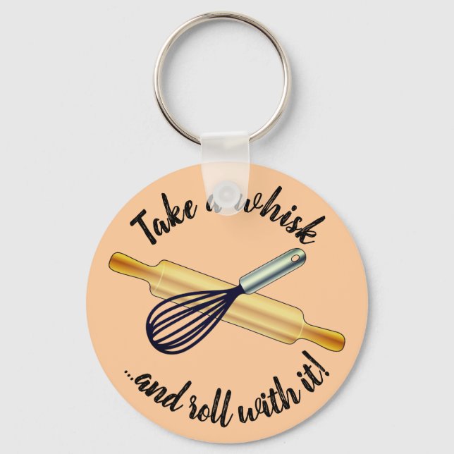 "Take a whisk" whisk and rolling pin baker's crest Key Ring (Front)