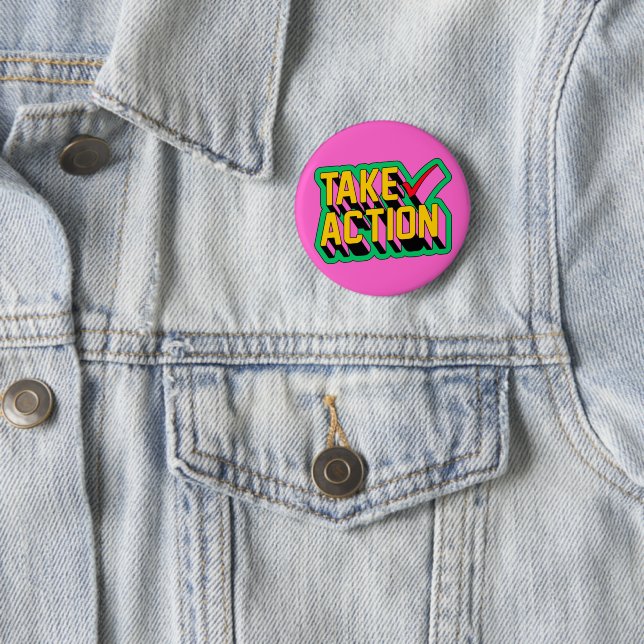 Take Action Activism Pin Pink Yellow & Green (In Situ)
