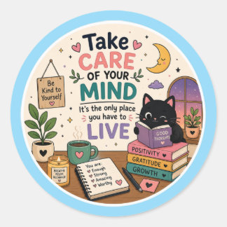Take Care of Your Mind Cute Cat Self Care Sticker 