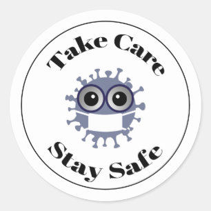 Take Care Stay Safe Masked Corona Virus Classic Round Sticker