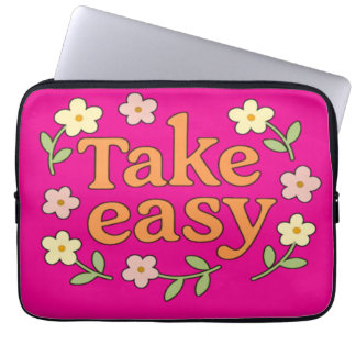 Take Easy: Positive Retro Floral Illustration Laptop Sleeve