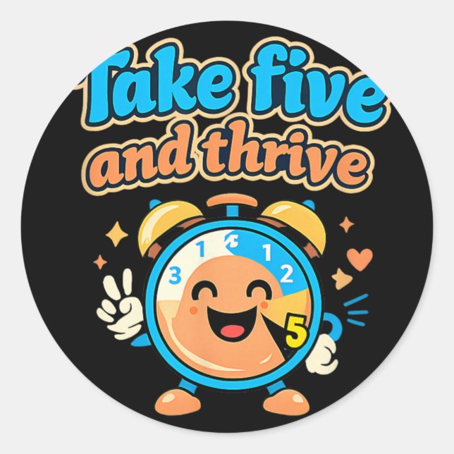 Take Five And Thrive Retro Clock Mental Health Des Classic Round Sticker (Front)