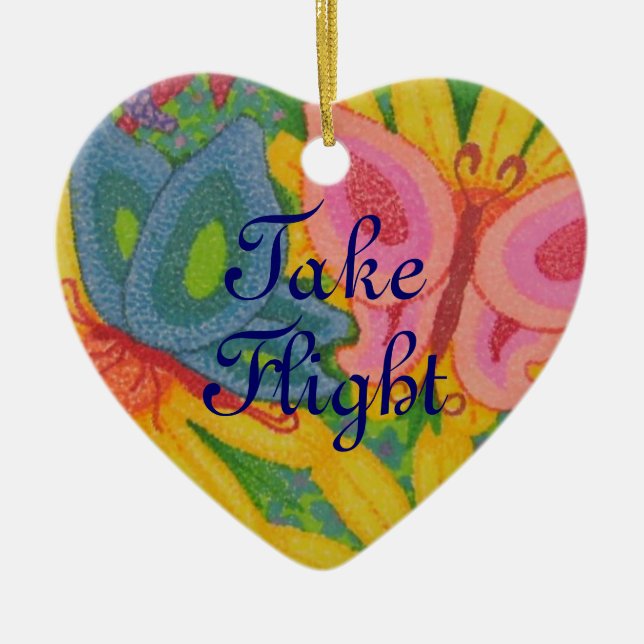 Take Flight Dual Butterfly Heart Shaped Ornament (Front)