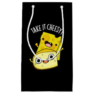 Take It Cheesy Funny Food Pun Dark BG Small Gift Bag