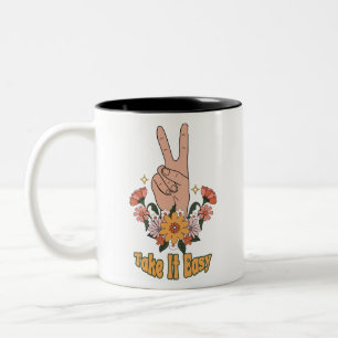 Take It Easy Boho Floral  Two-Tone Coffee Mug