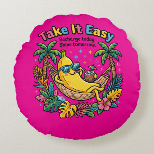 Take It Easy – Chill Banana Vibes Round Cushion