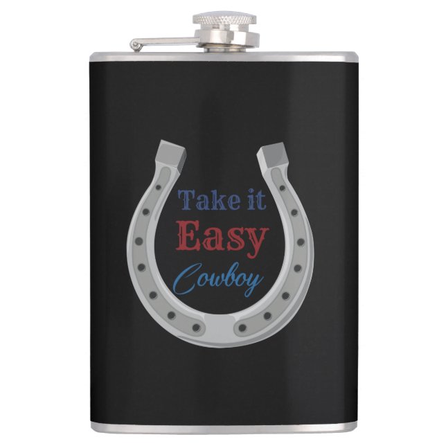 Take it easy Cowboy Hip Flask (Front)