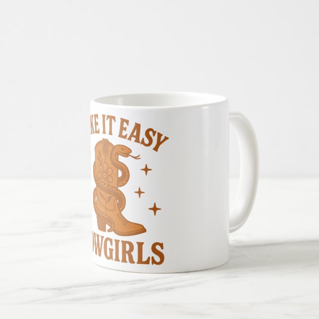 Take It Easy Cowgirls Retro Western Boho Coffee Mug (Front Right)