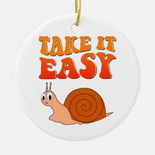 Take It Easy Cute Cartoon Snail Groovy Text Ceramic Tree Decoration
