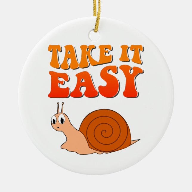 Take It Easy Cute Cartoon Snail Groovy Text Ceramic Tree Decoration (Front)