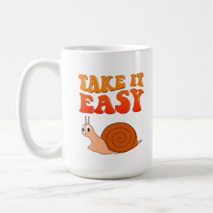 Take It Easy Cute Cartoon Snail Groovy Text Coffee Mug