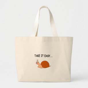Take It Easy Cute Cartoon Snail Large Tote Bag