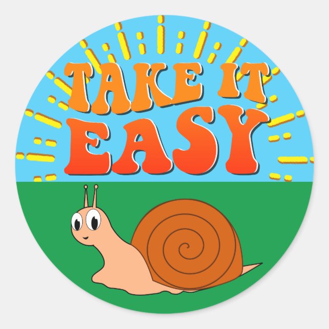 Take It Easy Cute Cartoon Snail Sunburst Classic Round Sticker (Front)