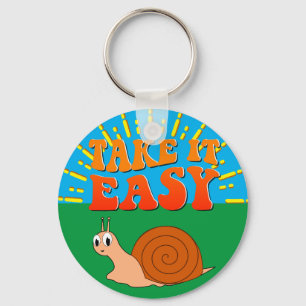 Take It Easy Cute Cartoon Snail Sunburst Key Ring