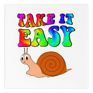 Take It Easy Cute Cartoon Snail With Groovy Text Acrylic Print