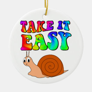 Take It Easy Cute Cartoon Snail With Groovy Text Ceramic Tree Decoration