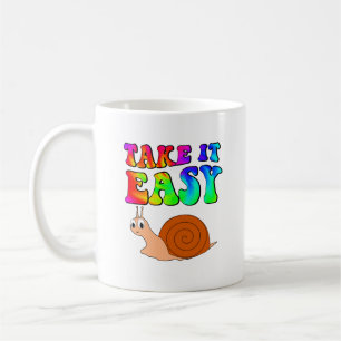 Take It Easy Cute Cartoon Snail With Groovy Text Coffee Mug