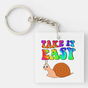 Take It Easy Cute Cartoon Snail With Groovy Text Key Ring