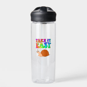 Take It Easy Cute Cartoon Snail With Groovy Text Water Bottle
