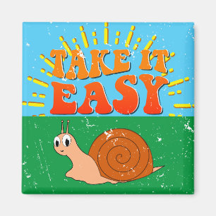 Take It Easy Cute Snail Sunburst Distressed Magnet