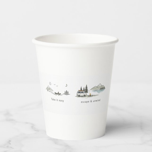 Take It Easy / Escape & Unwind – Minimalist Nature Paper Cups (Front)