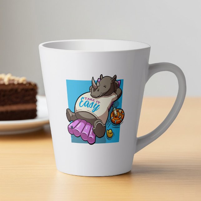 Take It Easy Relaxed Rhino Funny Pool Cartoon Latte Mug (Creator Uploaded)