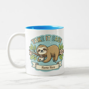 Take It Easy Sloth Custom Name  Two-Tone Coffee Mug