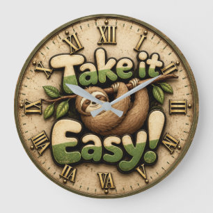 Take It Easy Sloth Funny Large Clock