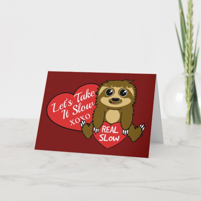 Take It Slow Sloth Valentine's Day Holiday Card (Front)