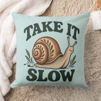 Take It Slow - Whimsical Woodland Snail Cute  Cushion