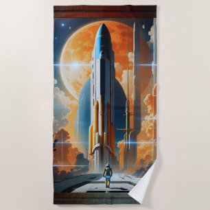 Take Lunar Launch - Journey To Moon Retro Poster Beach Towel