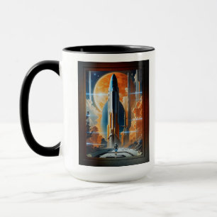 Take Lunar Launch - Journey To Moon Retro Poster Mug