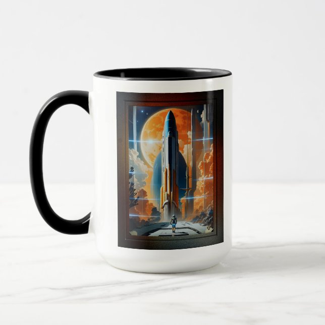 Take Lunar Launch - Journey To Moon Retro Poster Mug (Left)