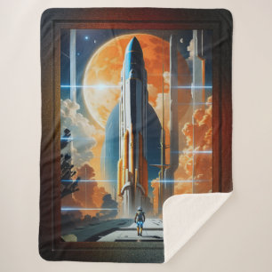 Take Lunar Launch - Journey To Moon Retro Poster Sherpa Blanket
