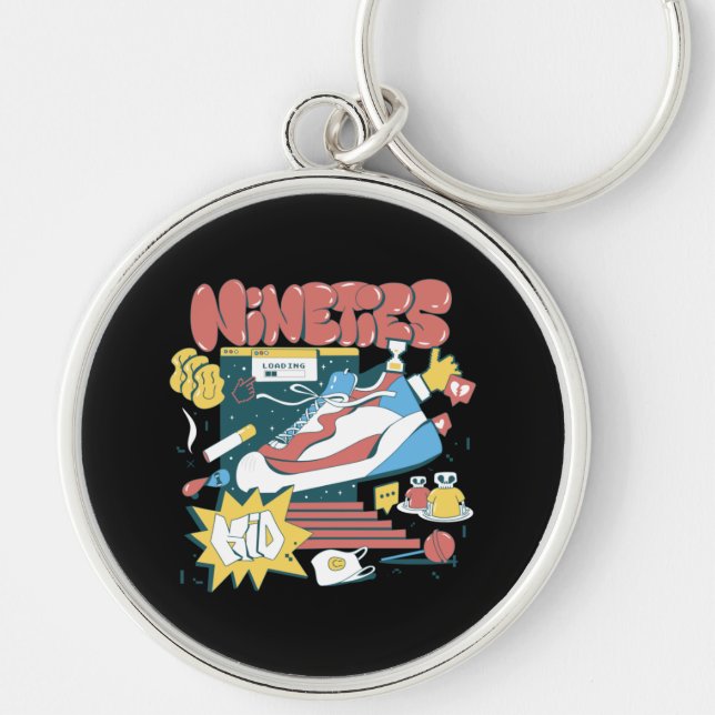 Take Me Back To The Nineties - Retro 90s Elements Key Ring (Front)