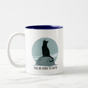 Take Me Down to Earth Black Cat Two-Tone Coffee Mug