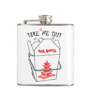 Take Me Out Chinese Takeout Box Hearts Hip Flask