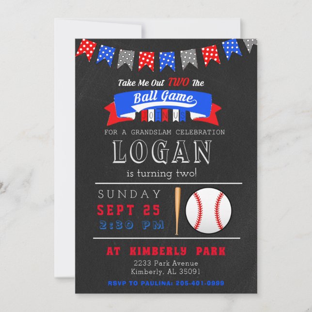 Take Me Out TWO the Ball Game Birthday Invitation (Front)