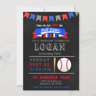 Take Me Out TWO the Ball Game Birthday Invitation
