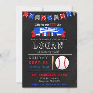 Take Me Out TWO the Ball Game Birthday Invitation