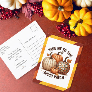 Take me to the Disco Patch border and  pumpkins Invitation Postcard