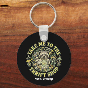 Take Me To The Thrift Shop Vintage Racoon Cottage Key Ring