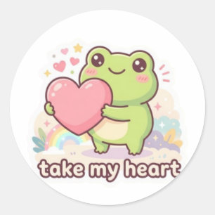 Take My Heart Frog Sticker Cute Frog Giving Heart