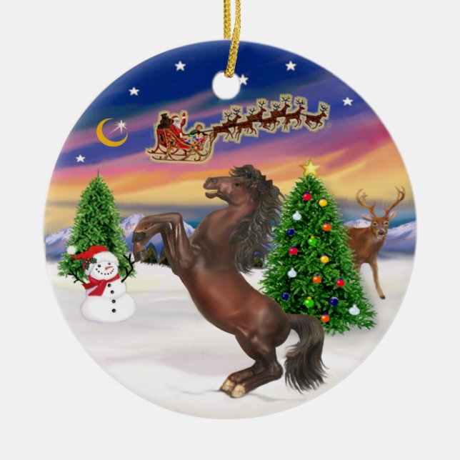 Take Off - Horse (brown) Ceramic Tree Decoration (Front)