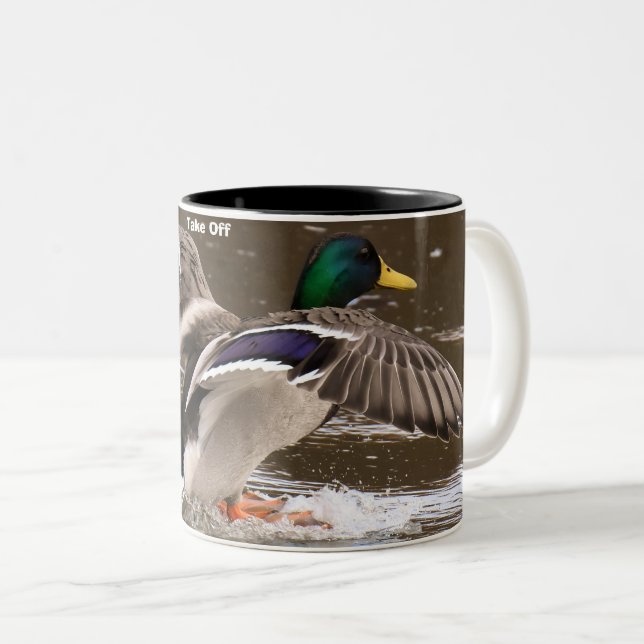Take Off Mallard Ducks Two-Tone Coffee Mug (Front Right)