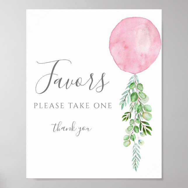 Take One Favors Sign Pink Balloon Baby Shower (Front)