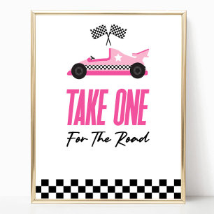 Take One For The Road Pink Race Car Favours Sign