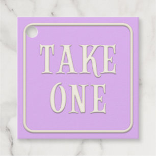 "Take One" Victorian Tea Party Purple Square Favour Tags