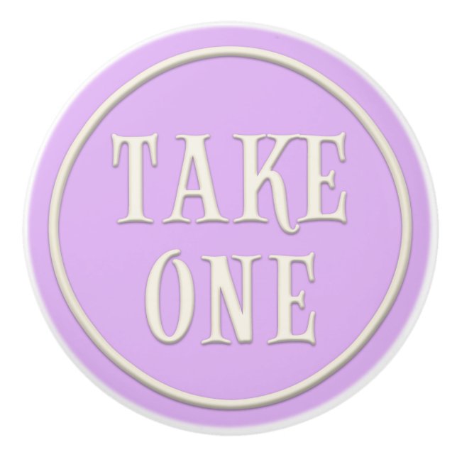 "Take One" Wonderland Tea Party Pastel Purple Ceramic Knob (Front)