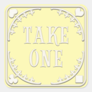 "Take One" Wonderland Tea Party Welcoming Yellow Square Sticker